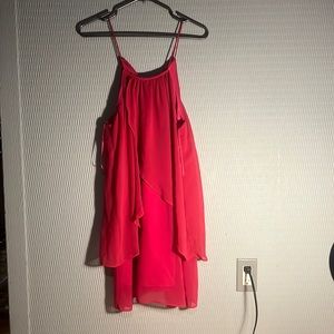 Hot pink ruffle tie neck dress